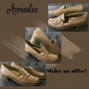 Aerosoles leather loafer, size 10 in brown.